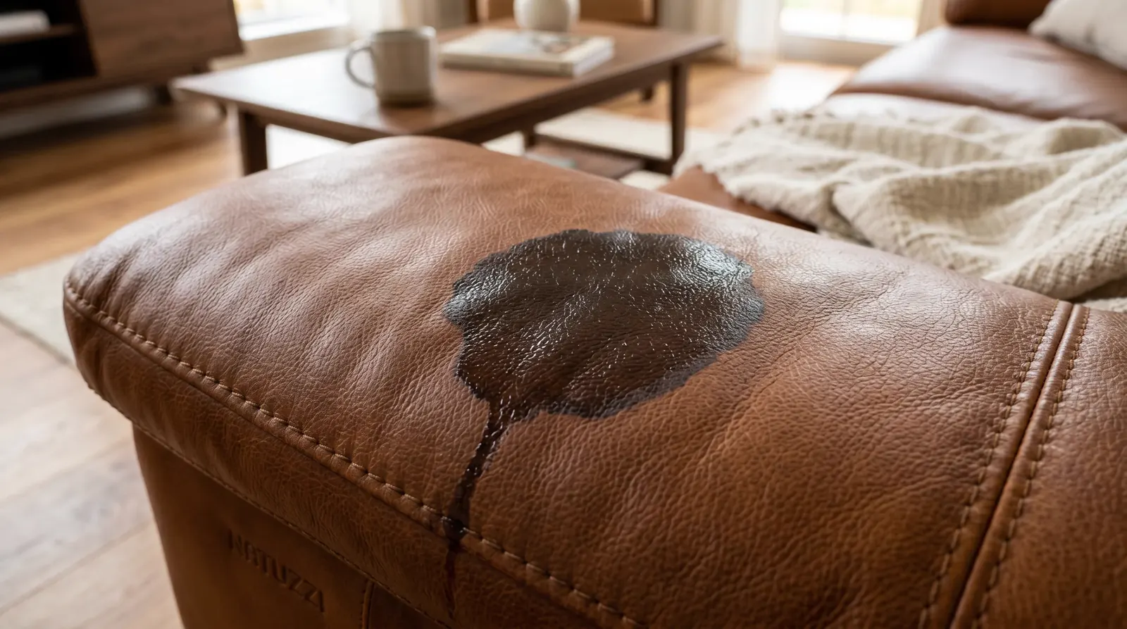 Peeling leather sofa recoated in Ghaziabad - flexible topcoat stripped and relaid