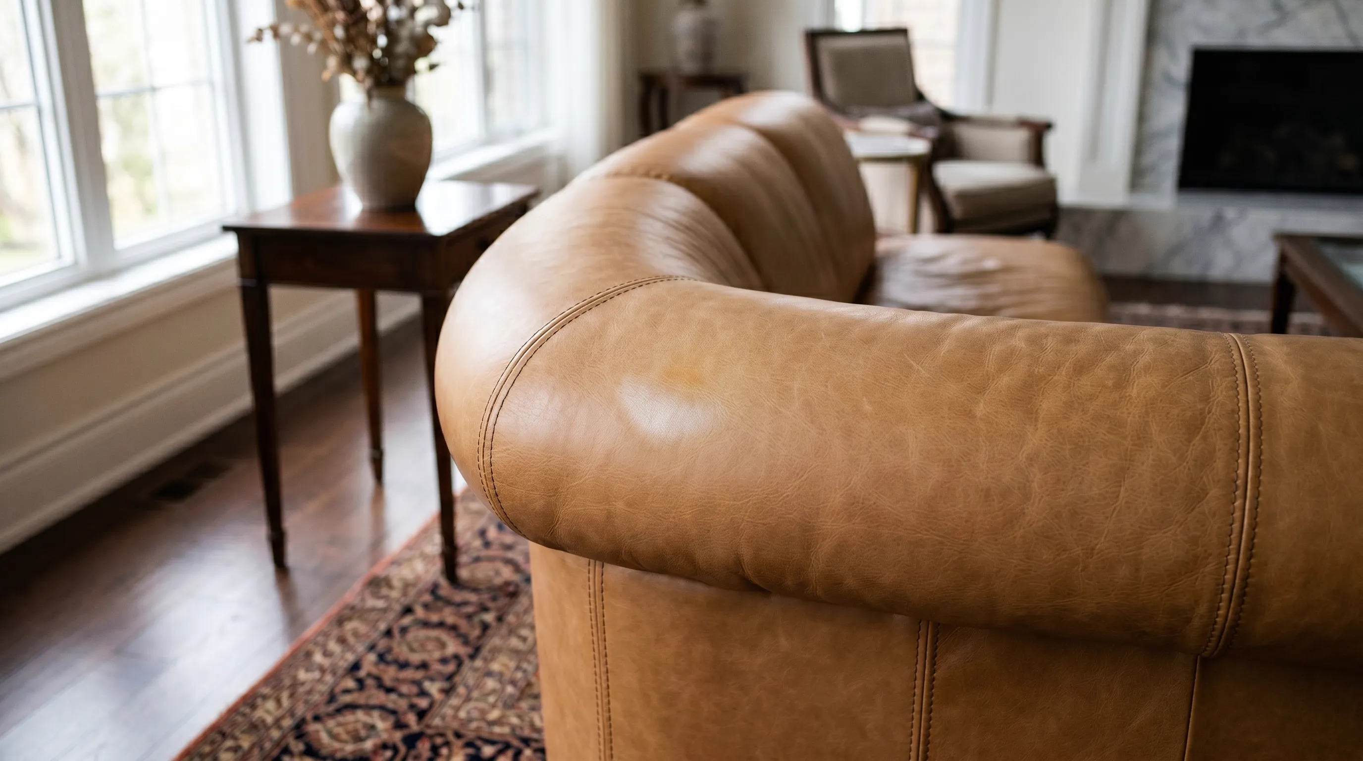 Ghee oil stain on leather sofa armrest