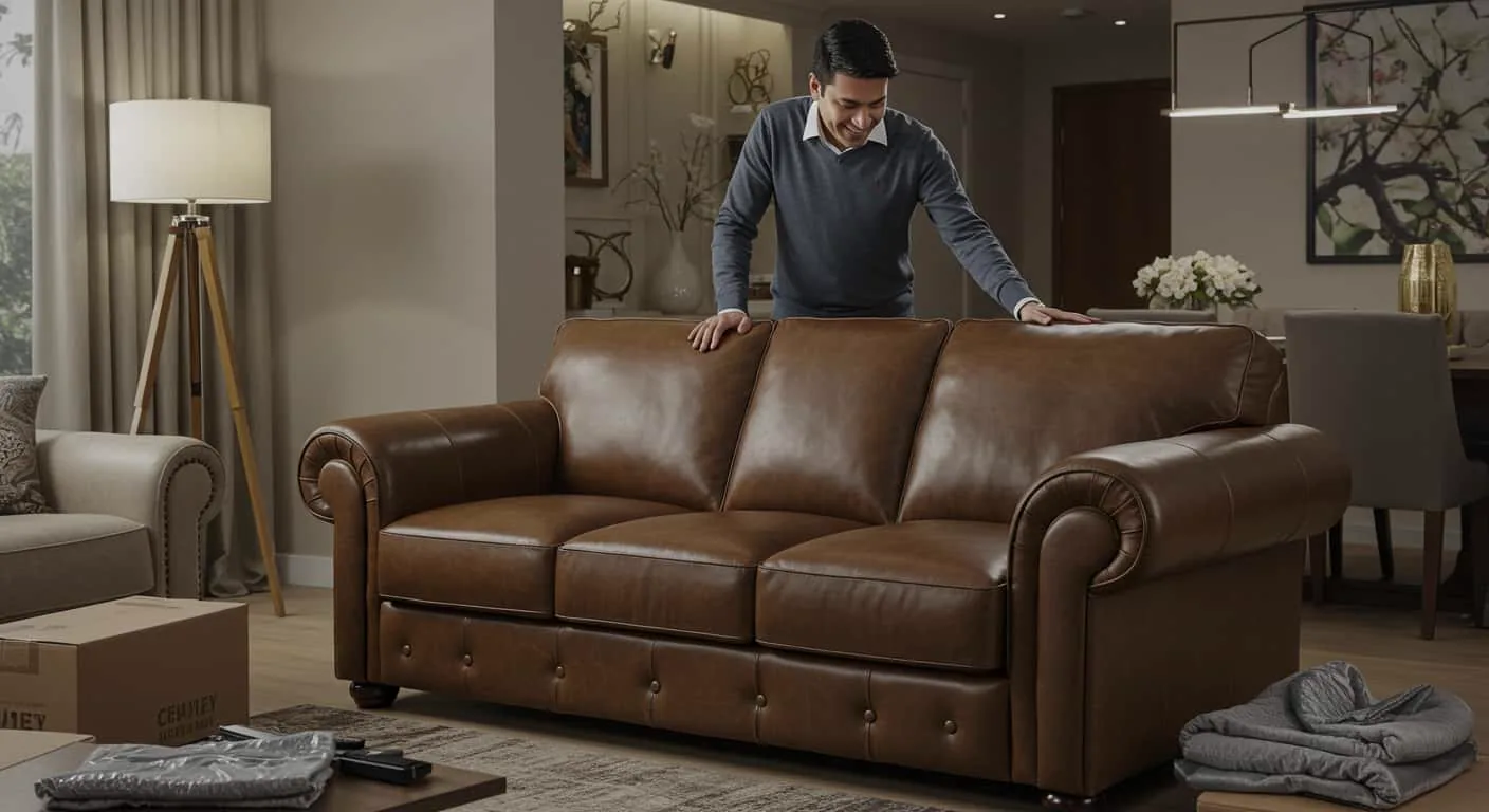 Completed premium leather sofa polishing