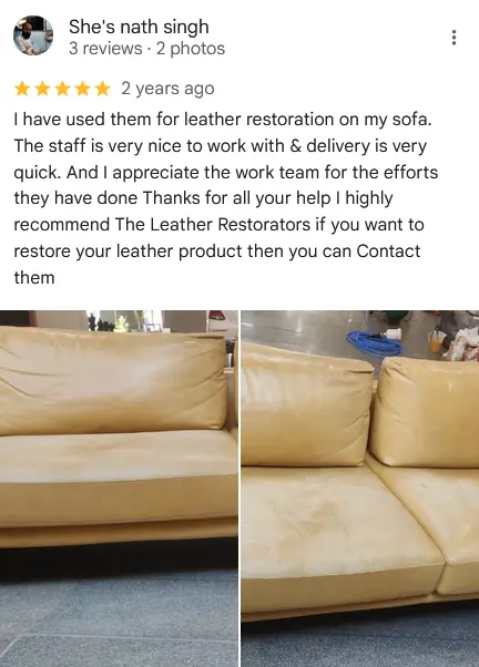 Customer review on leather sofa cleaning and repair in Delhi NCR