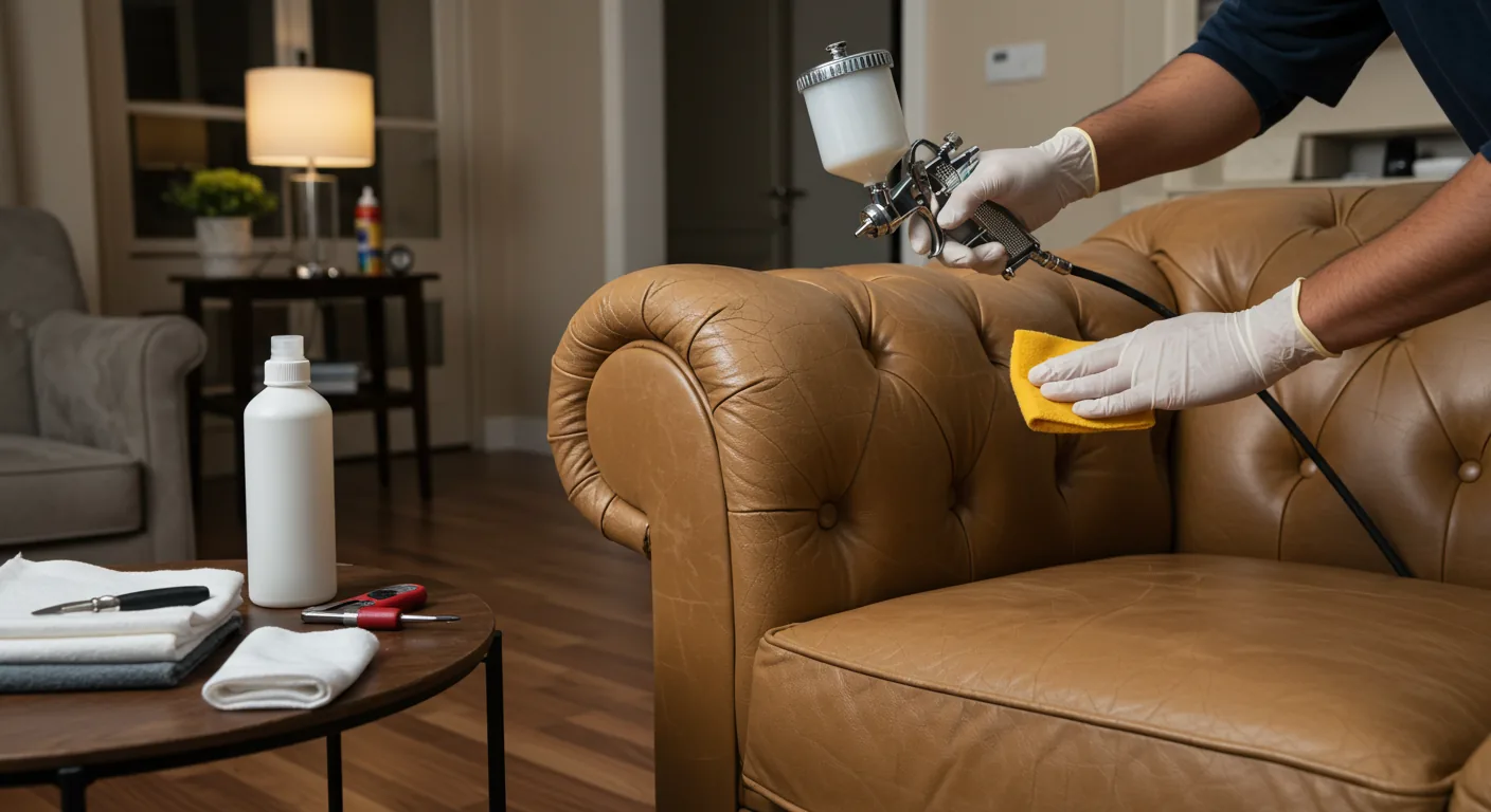 Leather sofa polishing work in progress