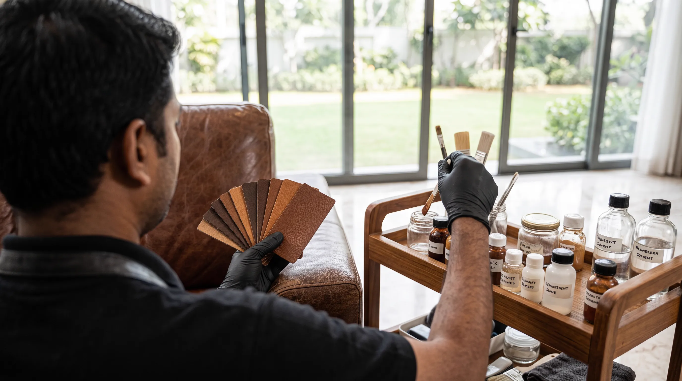 Leather sofa polishing detail - Chennai